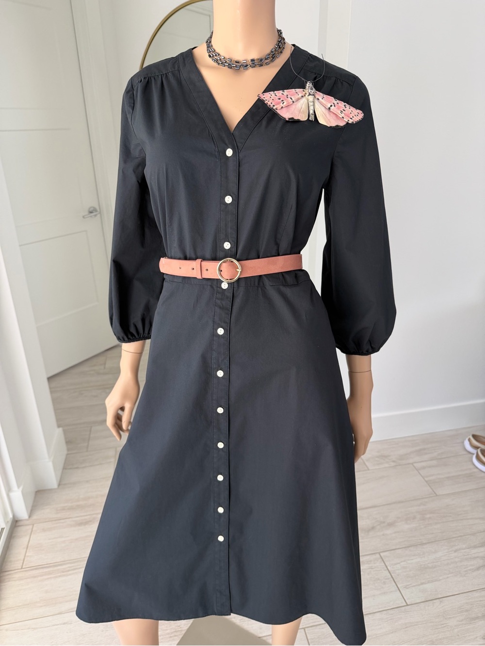 Talbots Black Cotton Poplin Button-Front Shirtdress - Size 10 - New Without Tags